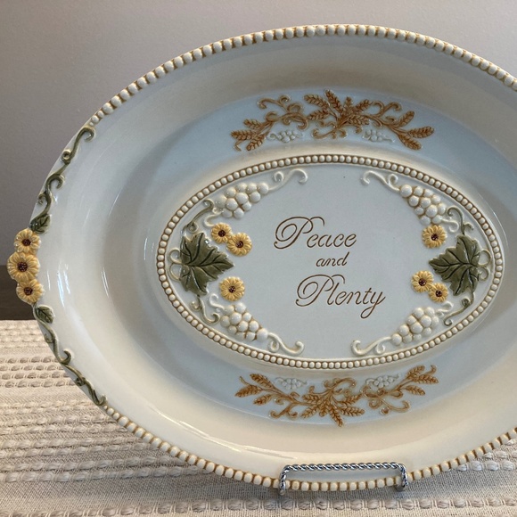 Sun Flowers, Wheat, Leaves, "Peace & Plenty" Oval Tray - Picture 2 of 2